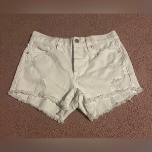 BlankNYC Women's 26 White High Rise Distressed Denim Shorts Raw Hems